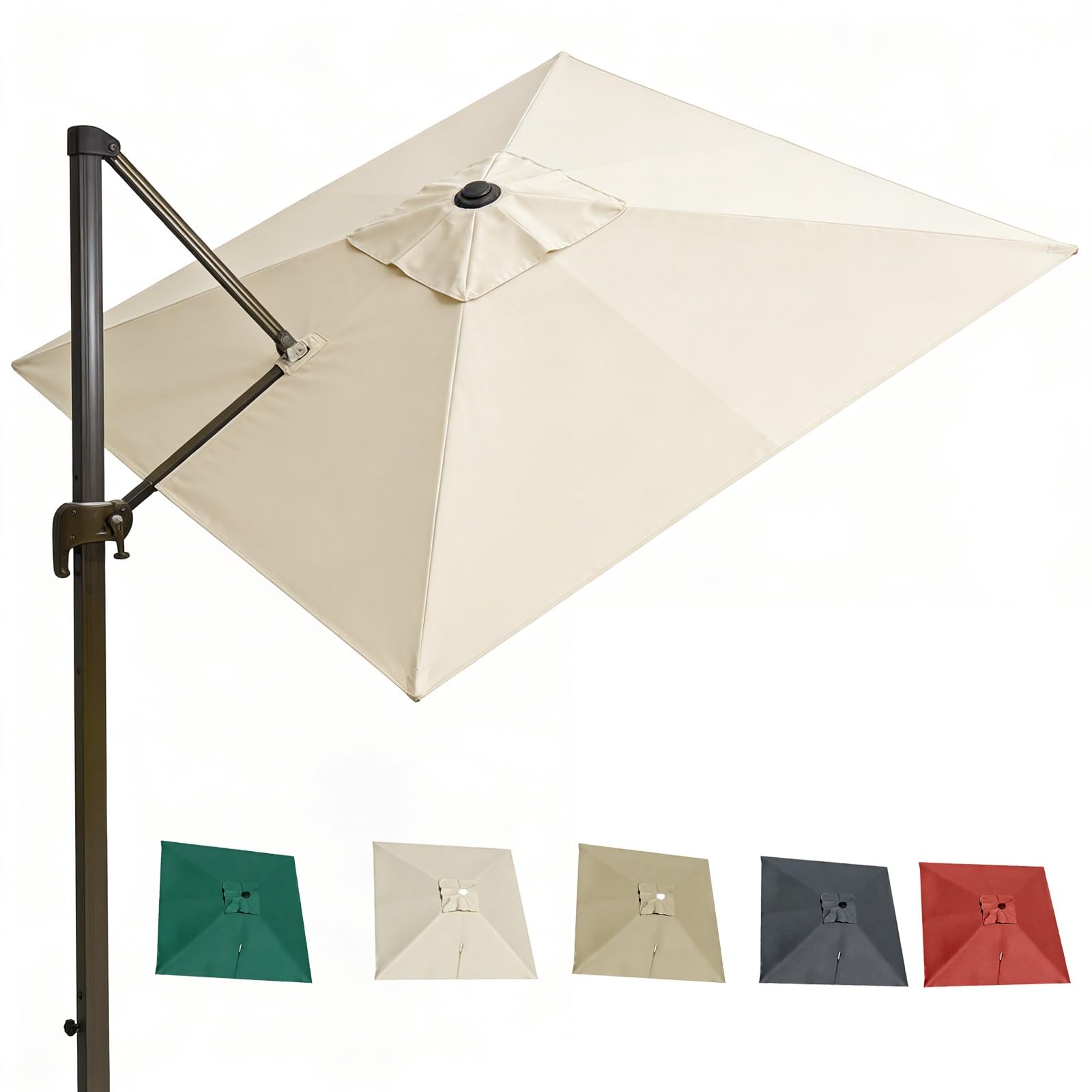 Toile de Parasol Déporté Carrée de Remplacement, 8 Baleines, avec Bouton Poussoir, Protection UV – pour Jardin, Terrasse, Marché(Red,3mx3m/10ftx10ft)
