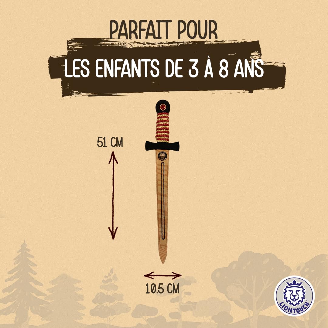 Liontouch - WoodyLion Épée, Or & Rouge – Taille Moyenne | Jouet en Mousse Imitation Bois pour Jeu d'Imagination dans Les Bois | Armes Flexibles et Sûres pour Déguisements et Costumes pour Enfants