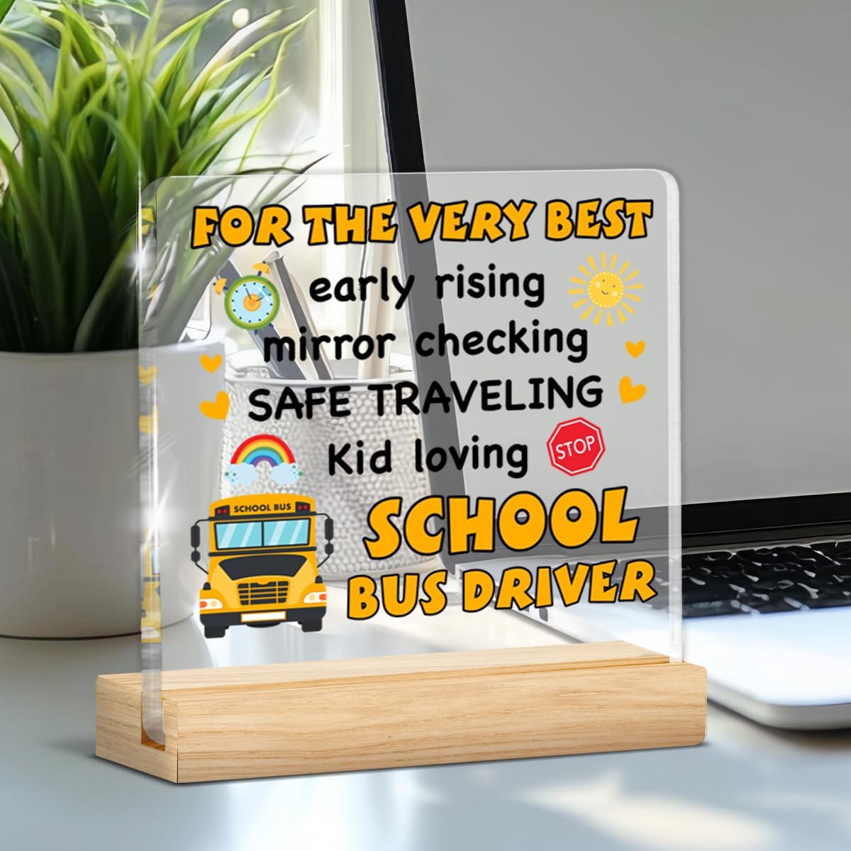 Bus Driver Appreciation Gifts for Men Women, Gifts for School Bus Driver Thank You Back To School Retirement, Clear Acrylic Desk Decorative Sign Decor - Image 4