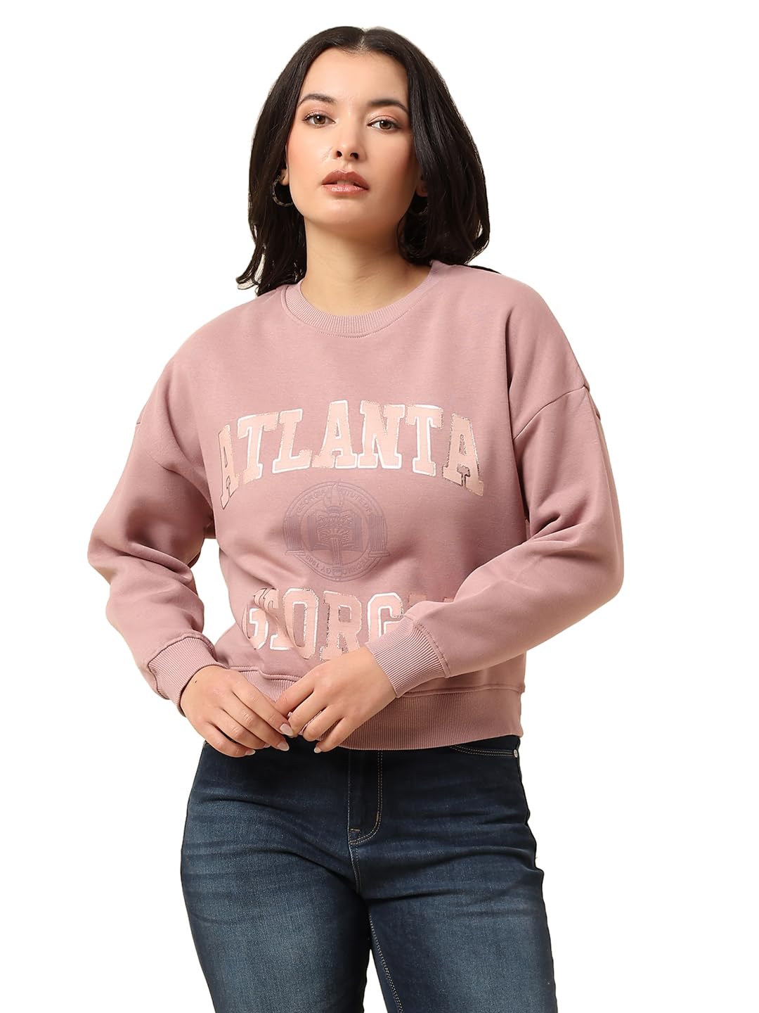 Crop Sweatshirt for Women |Winter Wear Fleece Fabric Pull-On Closure Regular Fit Printed Pattern-image-34