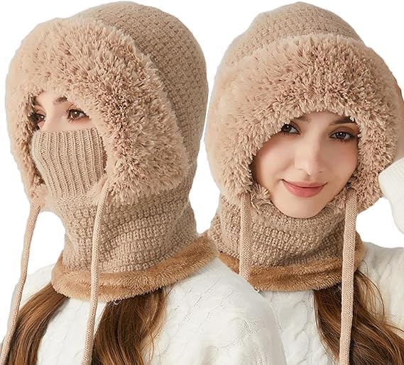 3 in 1 Beanie Hat with Scarf and Mask,Autumn and Winter Knitted H...