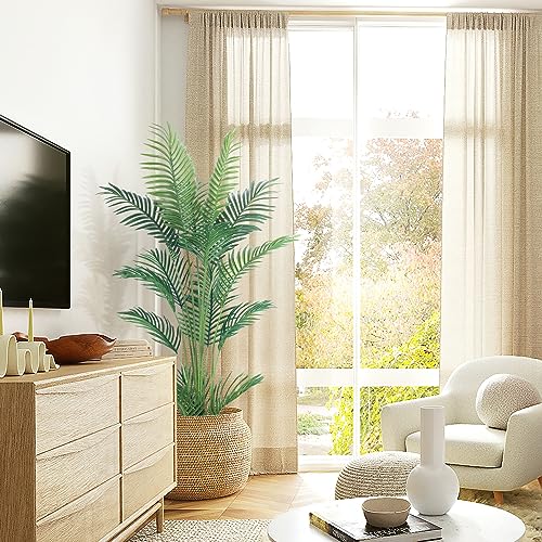 Image of HAIHONG 4.5FT Artificial Palm Tree,Faux Areca Palm Plant with Real Touch Leaves and Adjustable Branches,Fake Tropical Palm Tree for Home Office Indoor Outdoor Modern Decoration