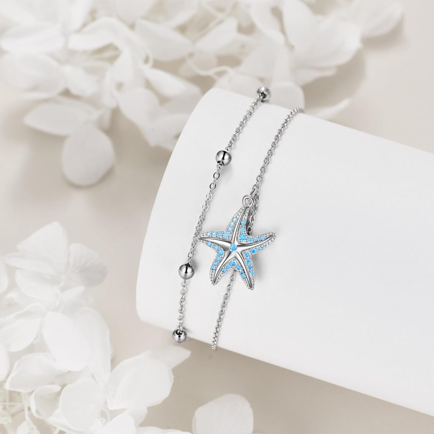 KZX Sun/Moon/North Star/Celestial Bracelet Ladybug/Bee/Butterfly/Turtle/Starfish/Paw Animal Bracelet Infinity/Cross/Evil Eye Bracelet 925 Sterling Silver Jewelry for Women