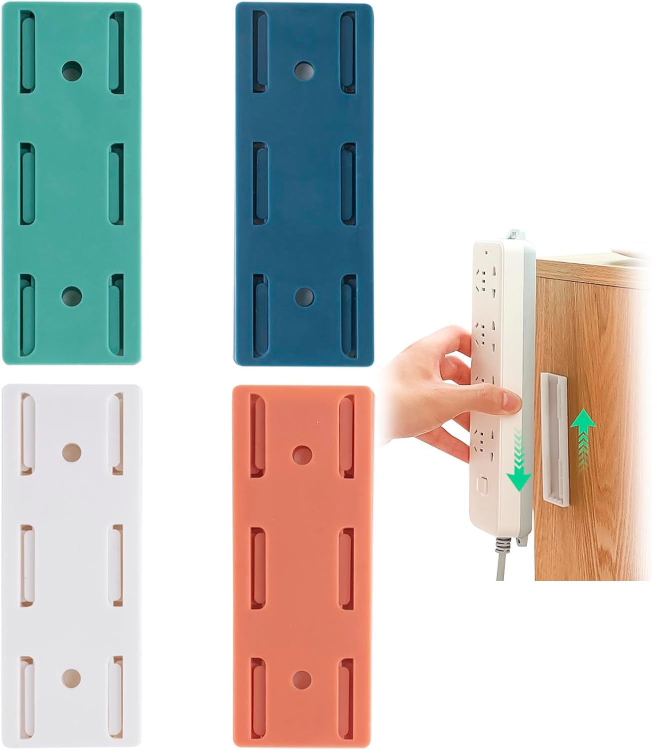 GWAWG 4 PCS Adhesive PunchFree Socket Holder Power Strip Holder Extension Lead Wall Mount with
