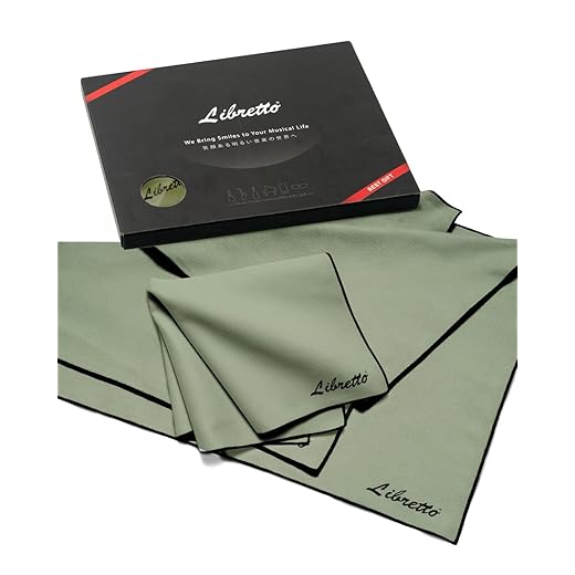Libretto Microfiber Polish Cloth for Musical Instrument, 3 Sizes in 1 Pack, Trumpet and Brass Cleaning Product, Green, Lint-Free, Super Soft, Gift, for Piano, Violin, Guitar, Saxophone, Laptop.