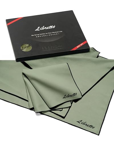 Libretto Microfiber Polish Cloth for Musical Instrument, 3 Sizes in 1 Pack, Trumpet and Brass Cleaning Product, Green, Lint-Free, Super Soft, Gift, for Piano, Violin, Guitar, Saxophone, Laptop.