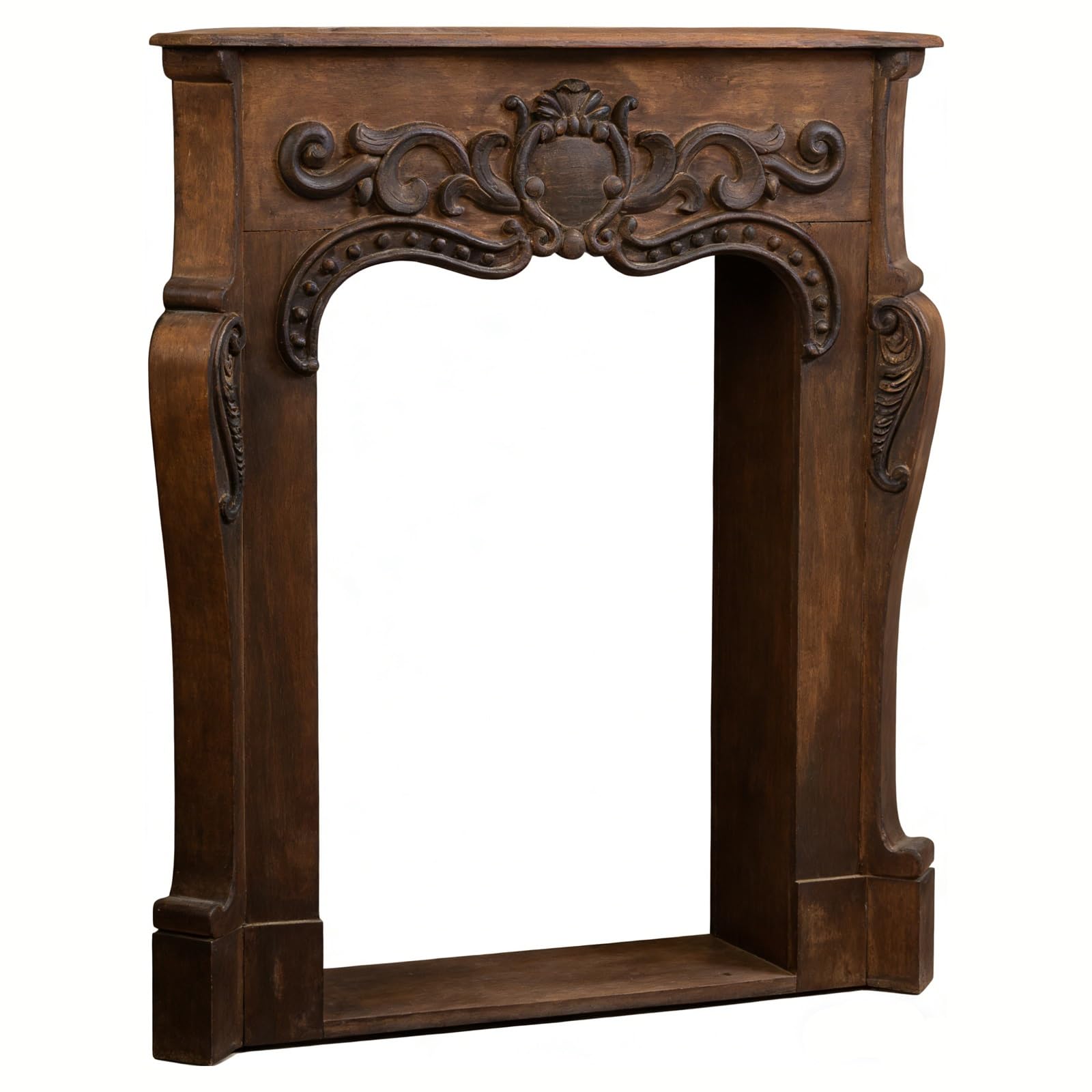 Mantels Surrounds Vintage Brown Solid Wood Ornate French Country Fireplace Mantel Surround Decorated Frame