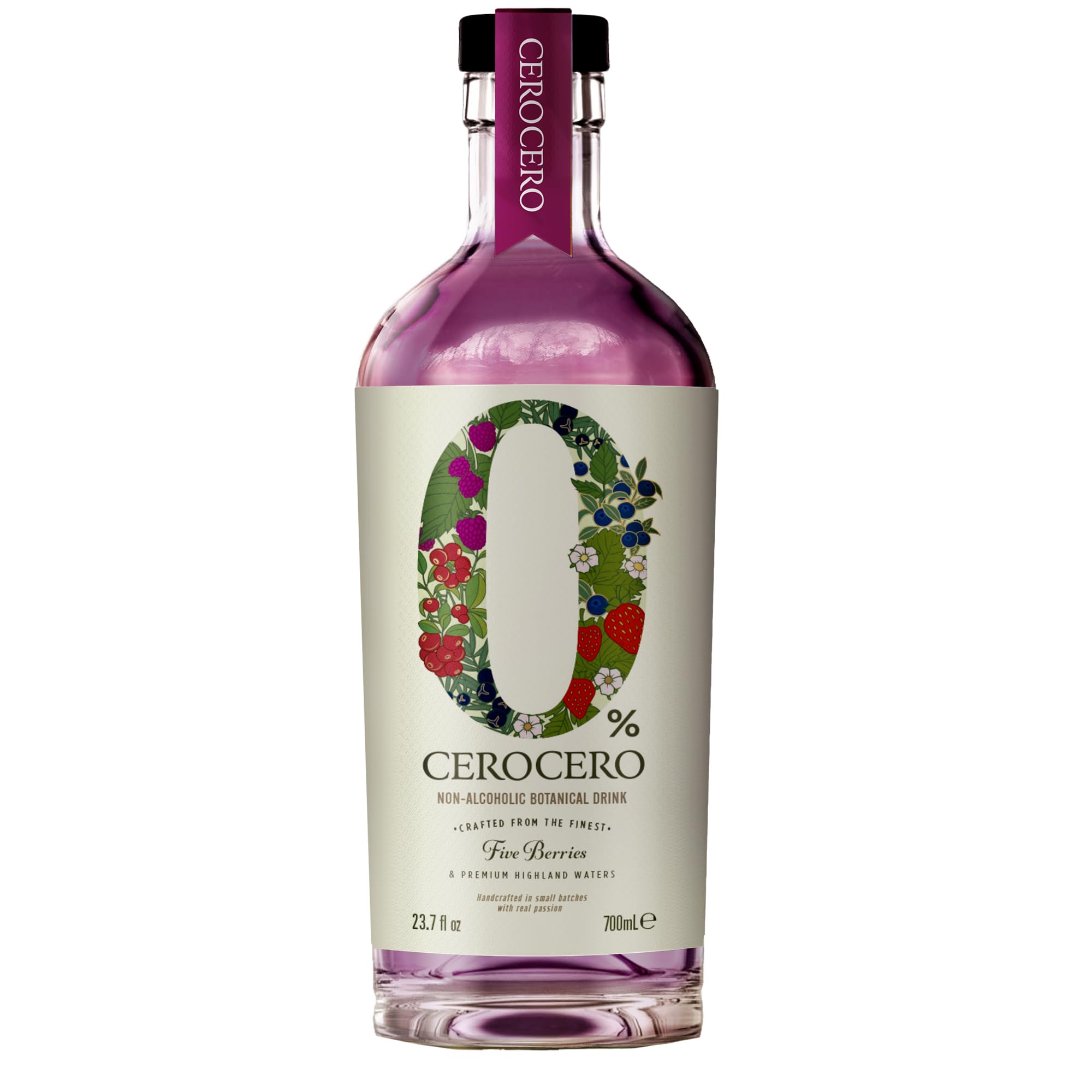 CeroCero Five Berries Non Alcoholic Gin, Vivacious and Aromatic Premium Non Alcoholic Spirits - Halal, Low Sugar, Vegan and Gluten-Free, Part of the Spirits of Virtue Range (700ml)