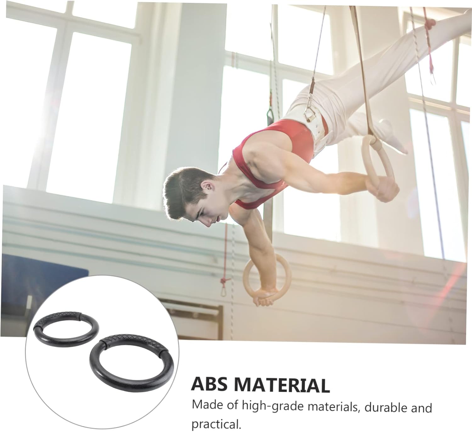 BESTonZON 1Pair Abs Gymnastic Rings Fitness Rings for Full Body Workouts Straps for Home Use Durable Material for Muscle Training Posture Flexibility Black