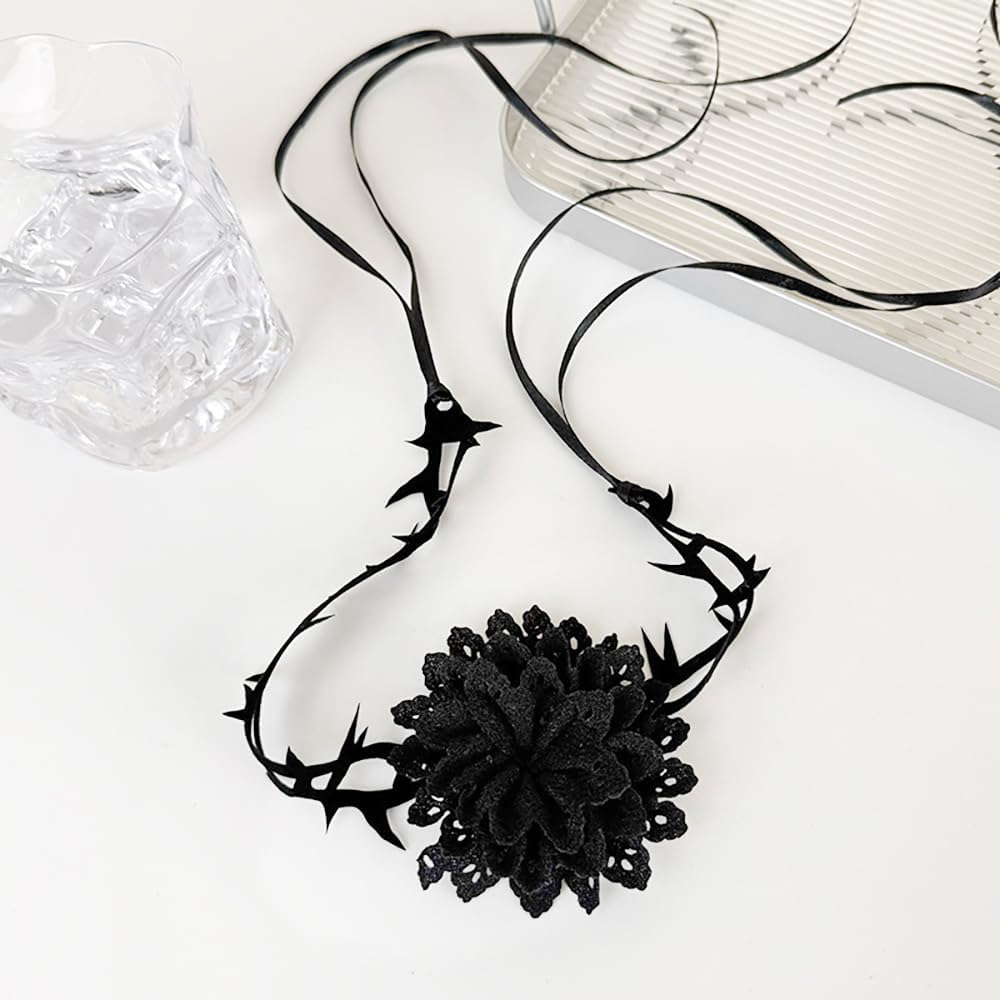Rose Flower Choker Necklace for Women Adjustable Velvet Big Large Floral Collar Necklace Exaggerated Spider Web Necklace Goth Halloween Costume Gift - Image 6