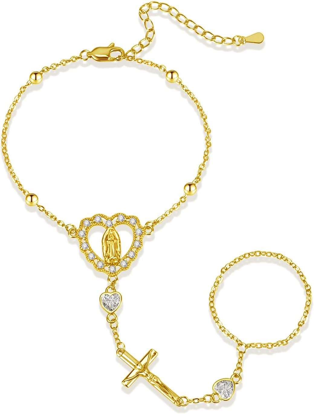 Gold Hand Chain Bracelets for Women, 18K Gold Plated Dainty Ring Bracelet Hand Chain Trendy Finger Ring Bracelet Hand Chains Jewelry Gifts for Women