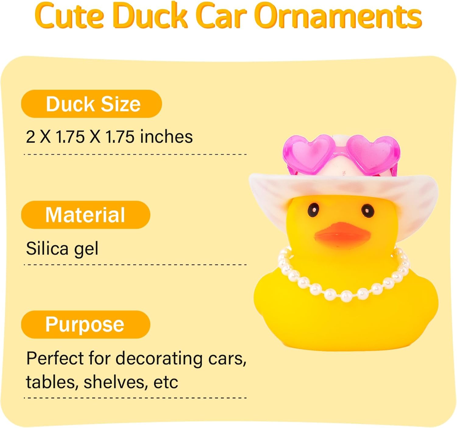 wonuu Car Dashboard Pink Cowboy Hat Rubber Ducks, Decorations Duck for Office Desk Ornament Accessories with Hat, Heart Glasses, Pearl, White