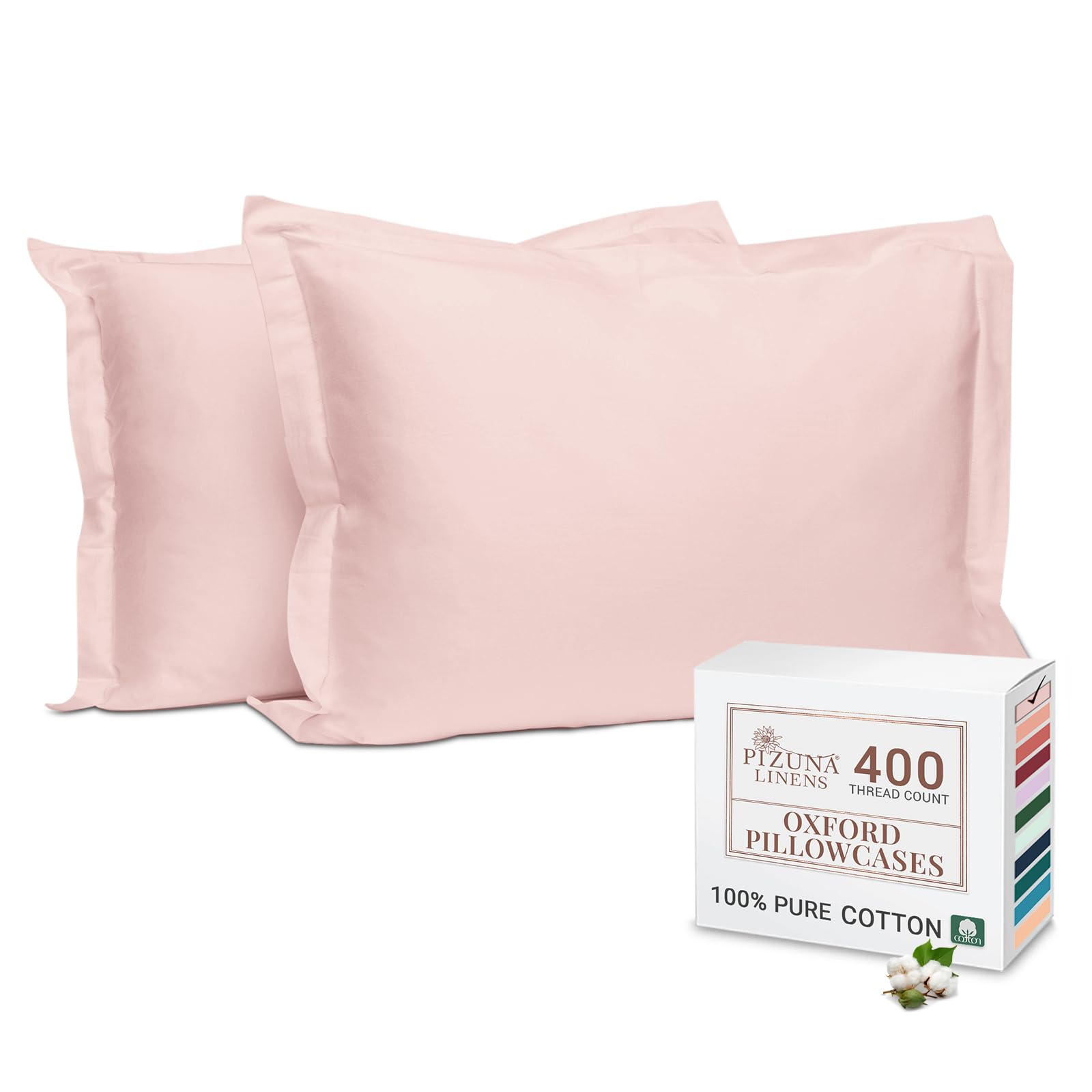 Pizuna 100% Cotton Standard Pillowcases 2 Pack White 50x75cm, 400 Thread Count Long Staple Combed Cotton Soft Pillow Cover, Sateen Weave Oxford Pillow Cases (Cooling Pillowcase 2PC) — view 72