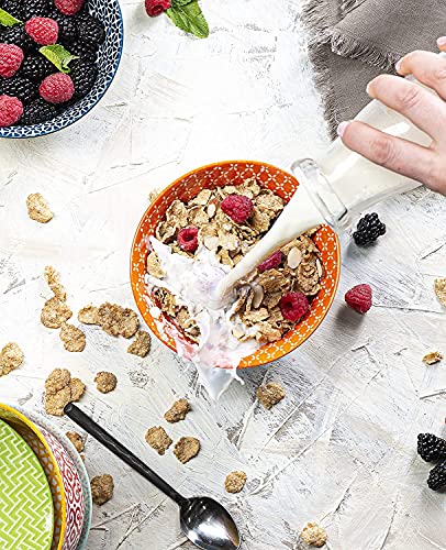 Kook Cereal Bowls, Ceramic Make, Vibrant Color, Multi Color Designs, Bowls For Thanksgiving, Christmas And Kitchen Perfect For Soup, Pasta, Salad, Ice Cream, Set Of 6, 18Oz (Multicolor) #TOP4