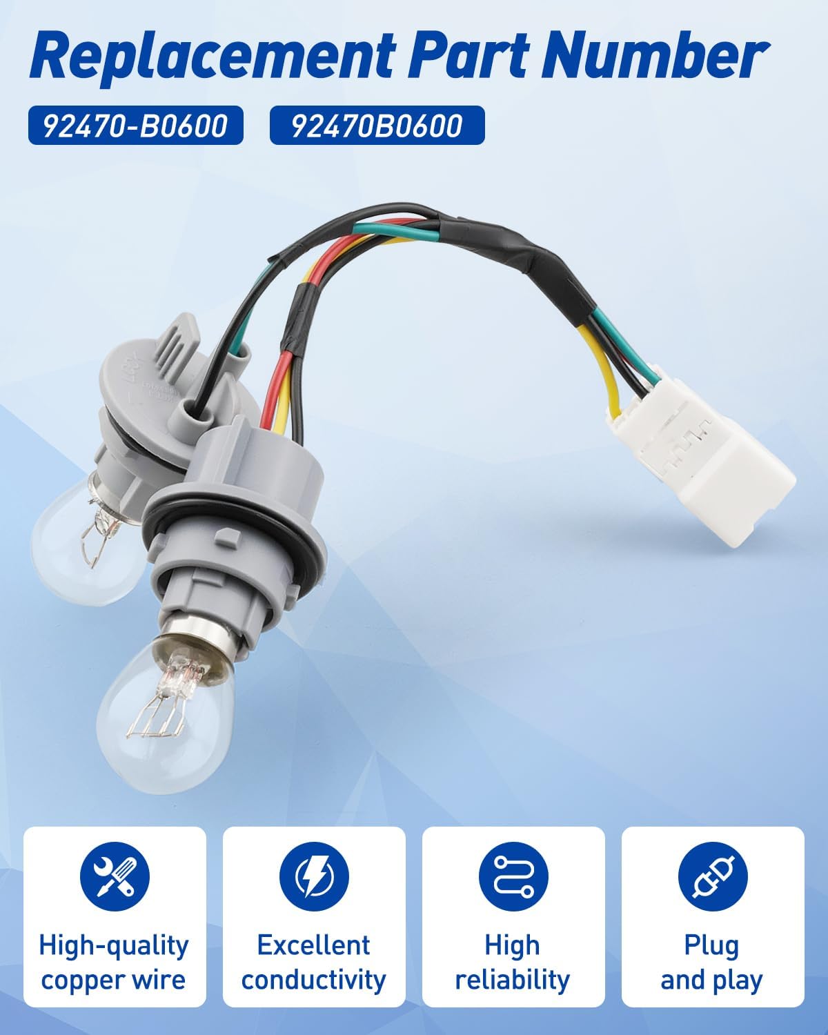 Socket & Wire Tail Lamp Wiring Harness Assembly with Bulbs Fit for Kia Forte 2017-2018, Replace 92470-B0600 92470B0600, Tail Light Socket Wiring w/Bulbs