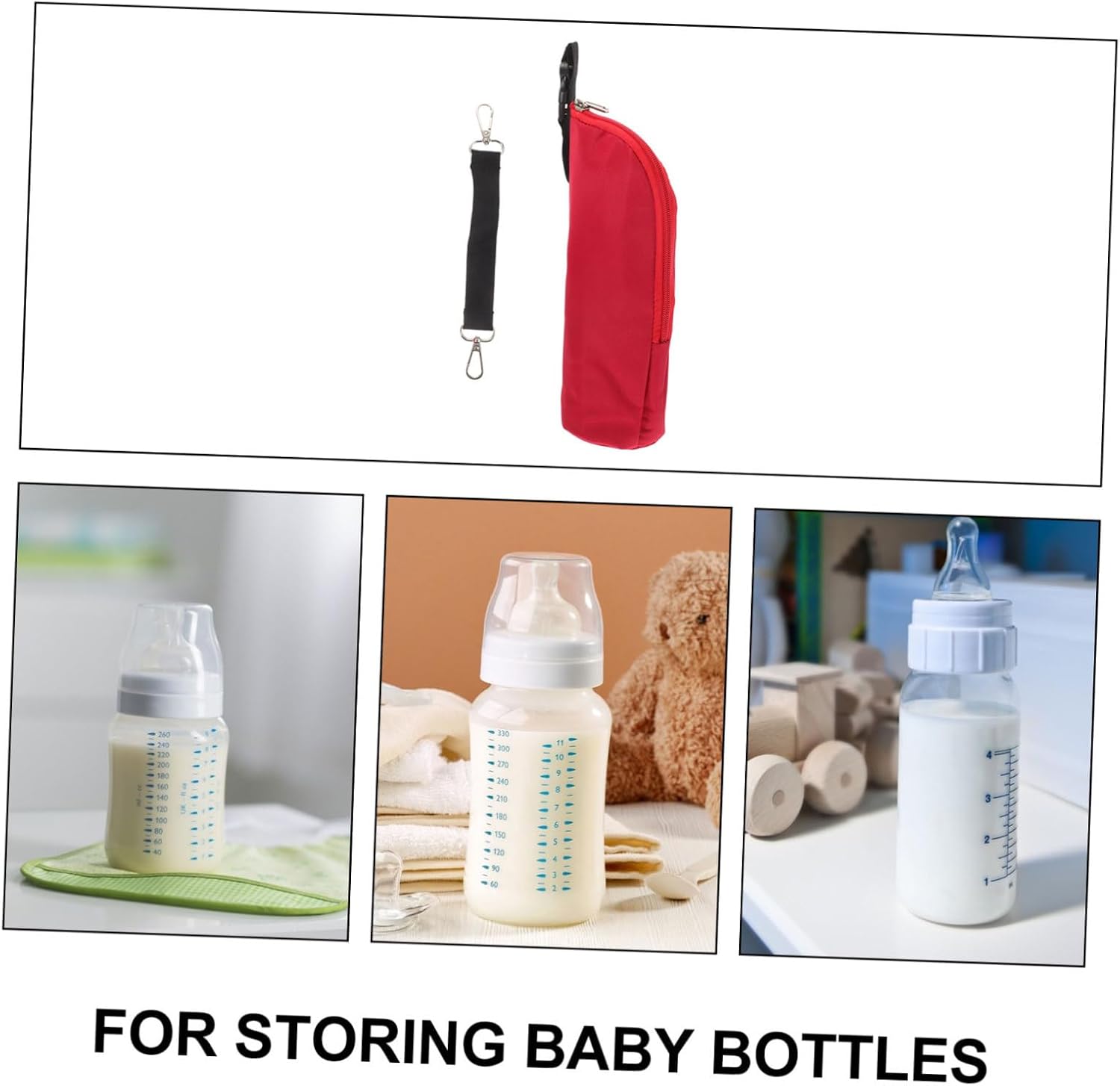 Insulated Nursing Bottle Pouch with Stroller Hook, Milk Bottle Thermal Bag for Travel and Feeding, 2pcs Set (red)