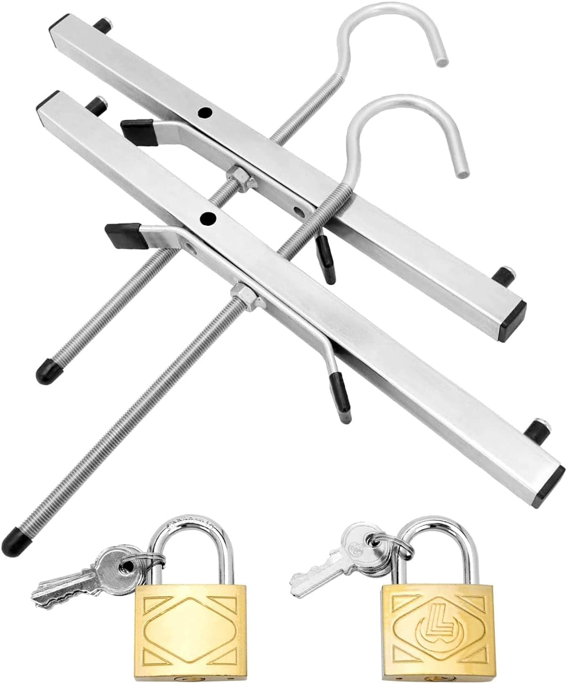 Holdfiturn 2 Pcs Ladder Clamps 43*39.5*22cm Roof Rack Clamp Lock Universal Ladder Roof Rack Lock Heavy Duty Roof Rack Clamps Lockable Safe Ladders with 2 Free Padlocks Included for Roof Rack