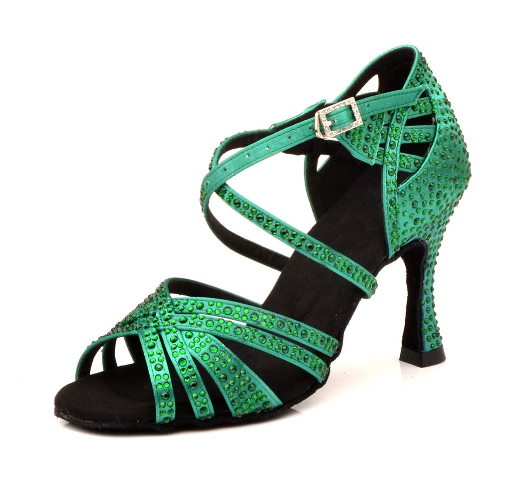 Sandalias de baile moderno latino con correa cruzada para mujer, con diamantes de imitación de tango social, bailes, Tacón marrón de 9 cm. — view 23