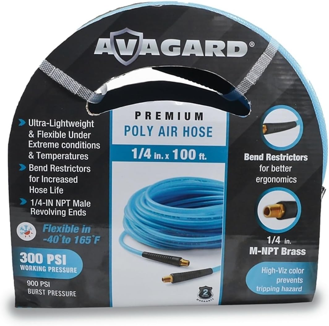 AVAGARD 1/4" x 100' Polyurethane Air Hose - Lightweight, Flexible & Durable Pneumatic Hose for Industrial, Automotive, Construction & Manufacturing, 300 PSI, Ozone, Kink & Abrasion Resistant