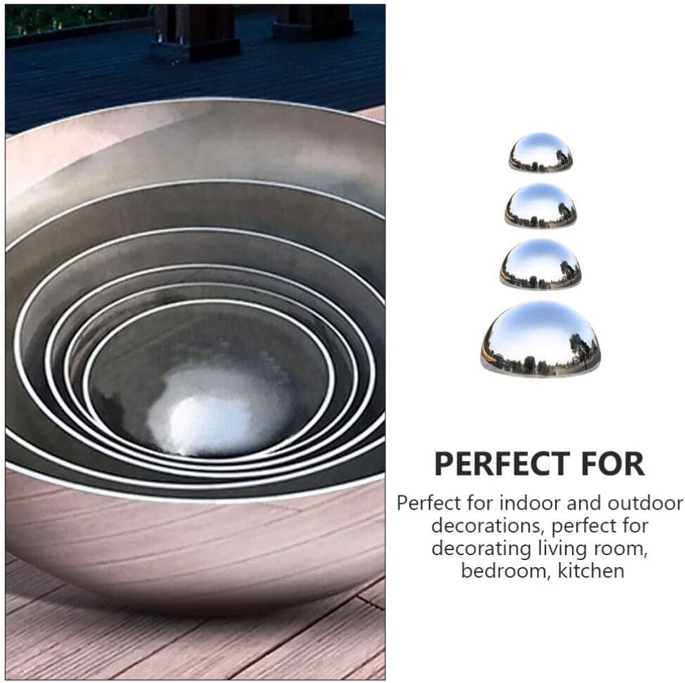 DULAI 4Pcs Disco Ball Rainbow Gazing Globe Hollow Hemisphere Ball Gazing Globe Mirror Ball Mosaic Gazing Ball Polished Garden Sphere Metal Decor Reflective Ball Stainless Steel Spherical, Silver