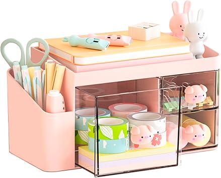 SAYEEC Desk Organizer with 3 Drawers and Pen Pencil holder, Multi-Functional Desktop Makeup Stationery Accessories Organizer, Desk Organization Storage Box Caddy for Office School Home Vanity Table