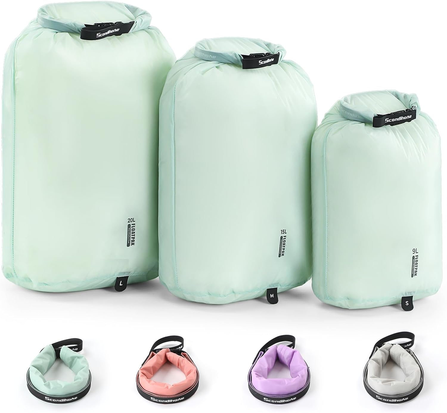 Ultralight Dry Bag Portable Dry Sack 9L & 15L & 20L Durable Waterproof Bag Set Keep Gear Dry Storage Bag for Hiking, Camping, Boating, Backpacking, Kayaking (3 Pack)(Green)