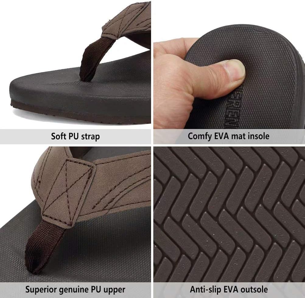 CIOR Men Flip Flop, Men Thong Sandals, Flat Slide Sandals for Men with Soft Cushion Footbed Indoor Outdoor Beach Slippers