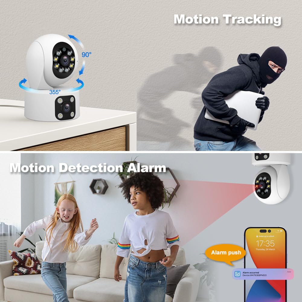 OBA SriHome Telecamera di Sicurezza PTZ Doppio Obiettivo, Visione Notturna, Audio Full HD, Memoria SD, IP66 Impermeabile, per Casa/Ufficio