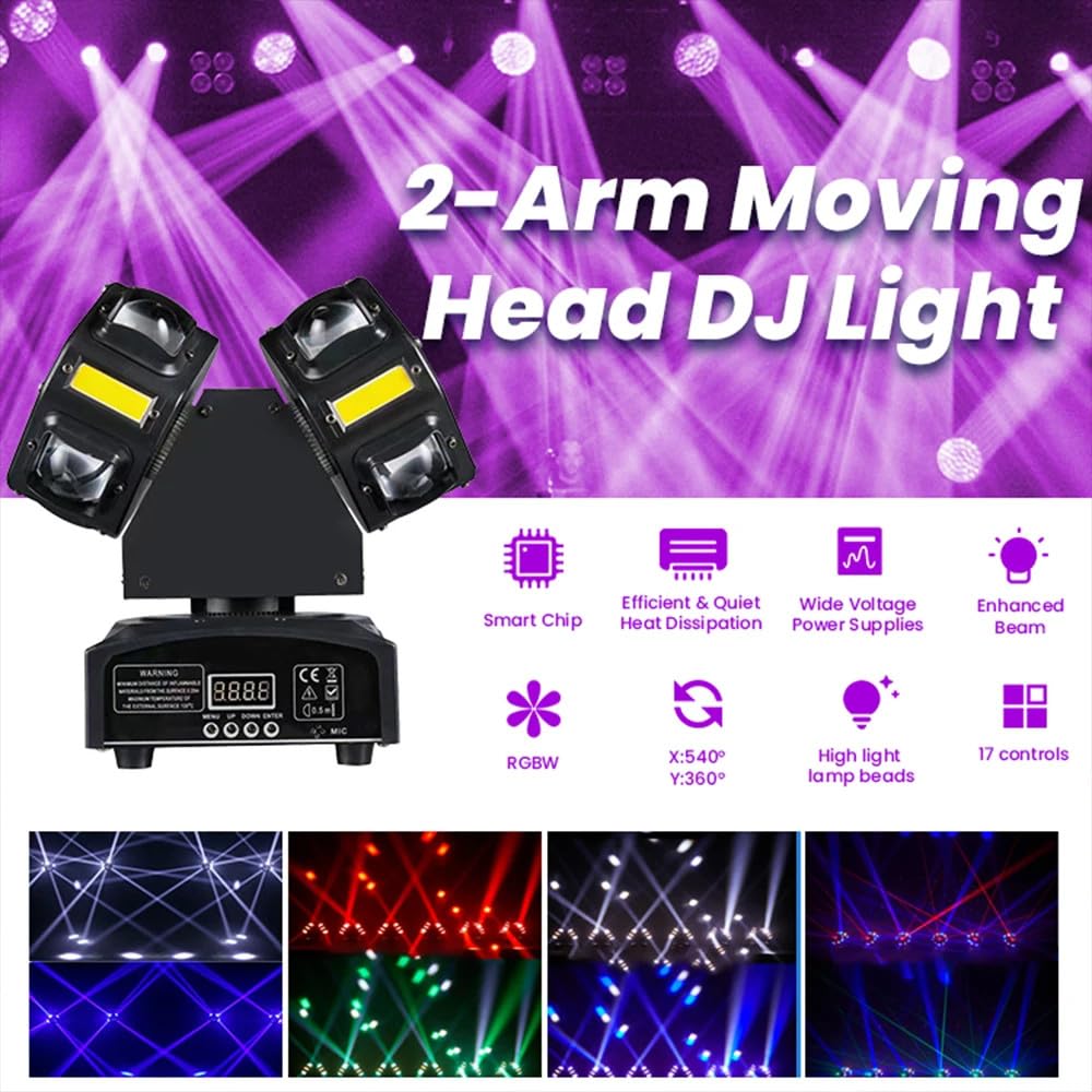 2-Armiger Moving Head Dj-Scheinwerfer,17 Kanäle,Dmx-512-Sound | 8 Led-Perlen,Hd-Linse,Beeindruckende Effekte,Automatische Positionierung,Für Partys,Live-Shows Und Discos