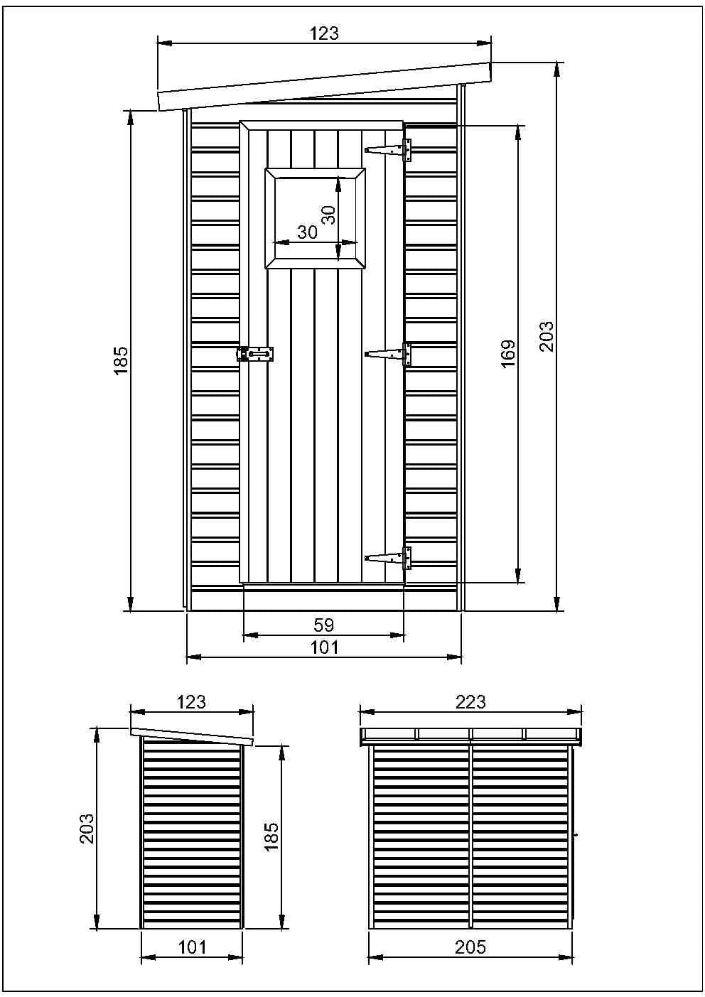 TIMBELA Schronisko narzędziowe z naturalnego drewna - do przechowywania na zewnątrz z oknami H203x123x223 cm/2,1 m² Naturalny drewniany szopa - warsztat do przechowywania narzędzi M348A