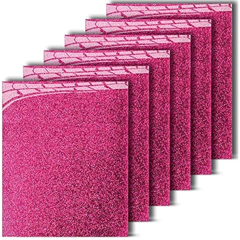 MiPremium Pink Glitter Heat Transfer Vinyl, Glitter Iron On Vinyl (Pack of 6 Sheets), for T Shirts Sports Clothing Other Garments Fabrics, Easy to Cut Press & Weed Glitter Vinyl (UK) (Glitter Pink 6) Cover