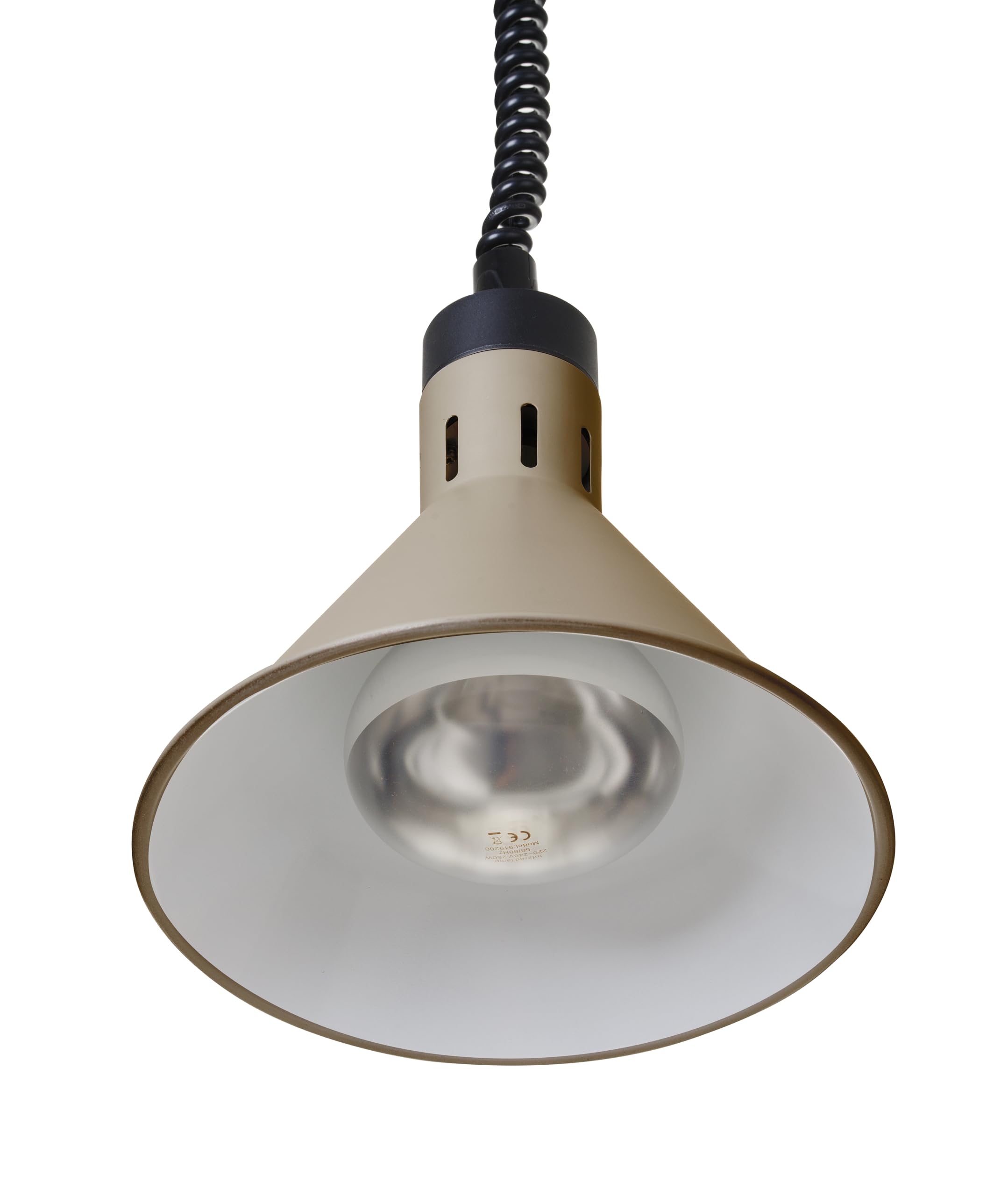 HENDI Lampada di calore a sospensione regolabile in altezza, conica, lampada termica a infrarossi per cucina e mantenimento degli alimenti caldi, 230V, 250W, ø275x(H)250mm, alluminio beige