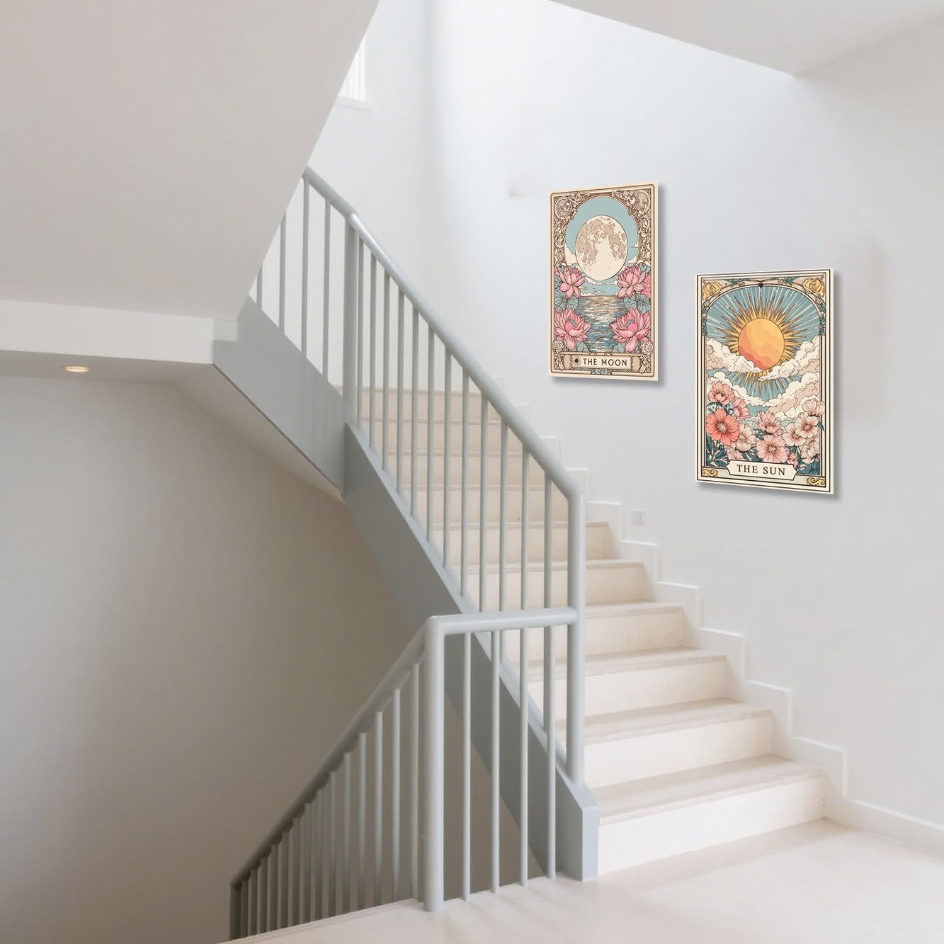 CXHOSTENT Celestial Wall Art Set of 2 Sun and Moon Painting Canvas Prints Mystical Themed Pictures for Office Bedroom Home Decor Framed (Teal, 11x14inchx2 Pieces)