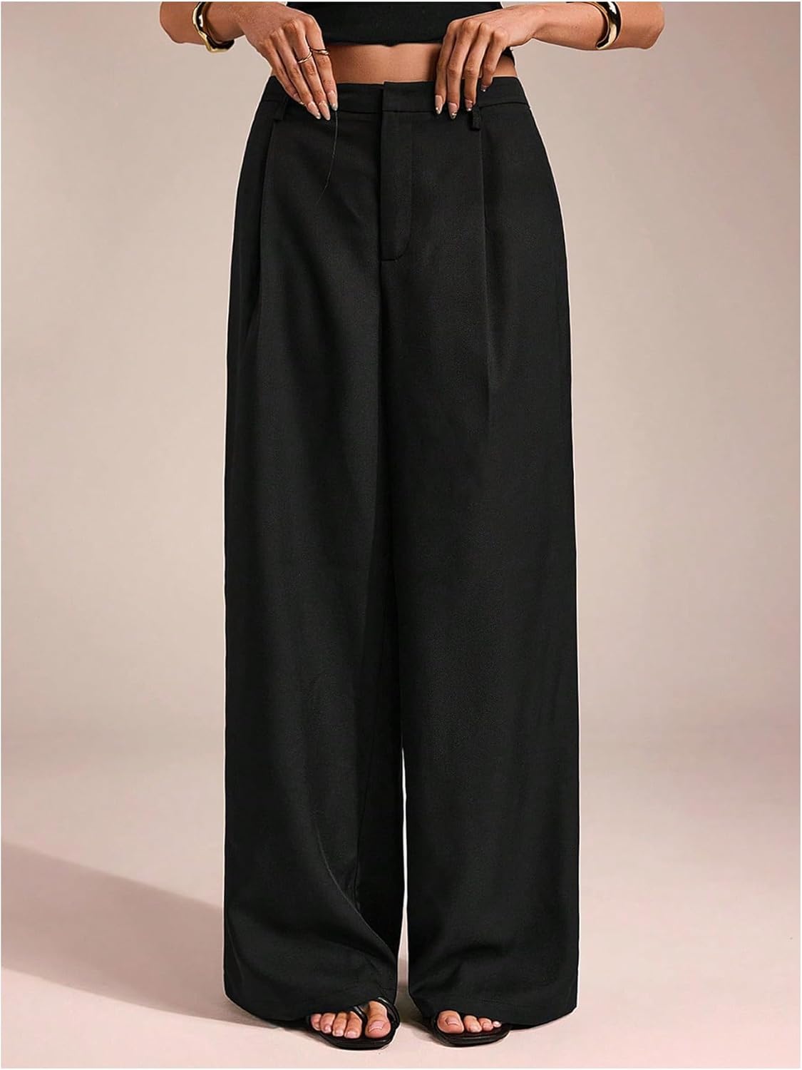 GORGLITTER Women's Low Rise Dress Pants Dressy Work Low Waisted Wide Leg Straight Business Trousers Slacks Pants - Image 4