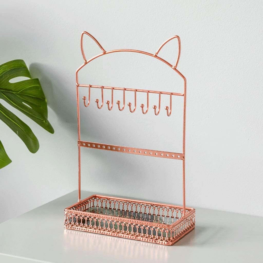 Tabletop Iron Jewelry Jewelry Earring Hanger Necklace Ring Earring Earring Shelf Display Shelf Porch Key Rack (Color : Gray) (Rose Gold)