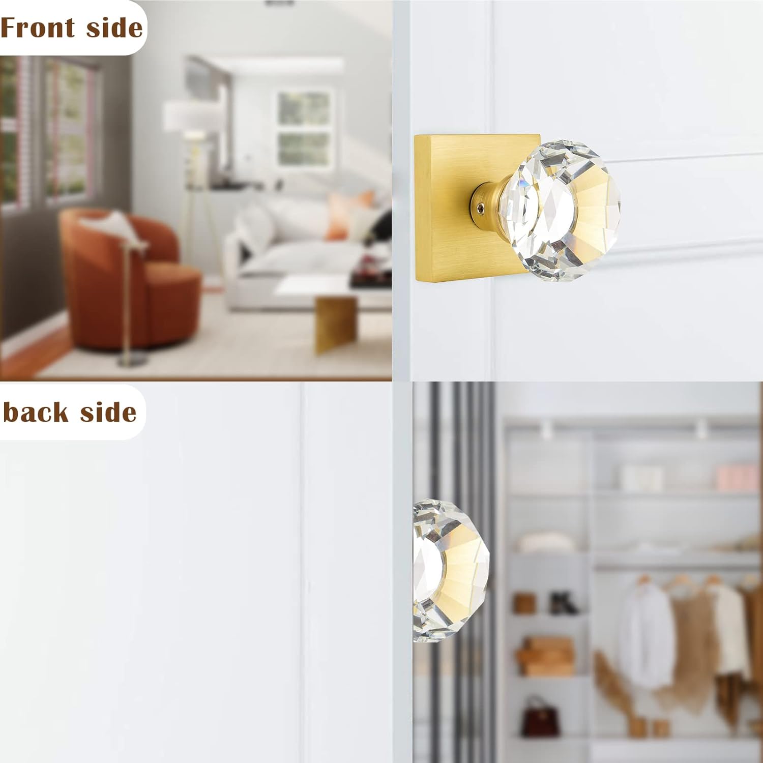 Gеt Dіѕсоunt оƒƒеr HIEMEY 4 Pack Closet and Hall Dummy Door Knob Interior, Inactive Clear Glass Crystal Door Knobs Set Gold, Non-Turning Door Knobs Diamond Shape , Satin Brass Door Knobs Square, BS-010