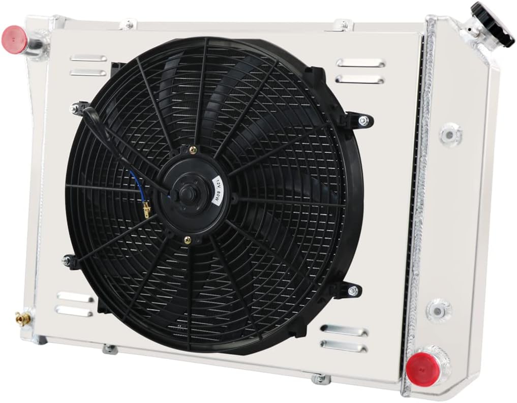 4 Row Aluminum Radiator +Fan Shroud Combo&Thermostat Relay Kit for 1969-74 Nova Camaro/Impala/Caprice, 68-71 Chevelle, More GM Buick Cars - 21 Inches Core