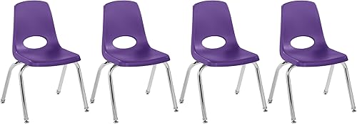 Miniatura 32 de FDP 10380-BK - Silla escolar apilable de 14 pulgadas, asiento apilable para estudiantes con patas de acero cromado y deslizadores de bolas
