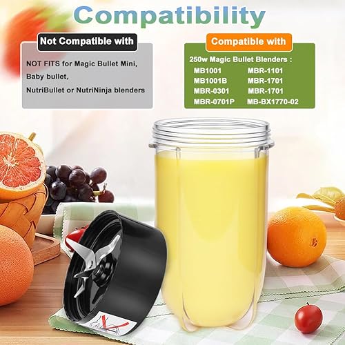 Miniatura 3 de Cuchilla cruzada de repuesto + juego de vasos de 16 oz para Magic Bullet, piezas de repuesto compatibles con licuadora Magic Bullet MB1001 de 250 W