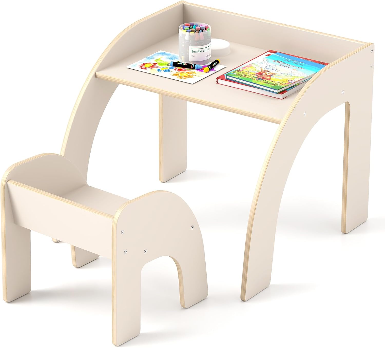 HONEY JOY Kids Table and Chair Set, Children Wooden Activity Table and Chair Set for Art Craft, Easy Assembly, Toddler Table and Chair Set for Playroom, Daycare, Gift for Boys Girls (White)