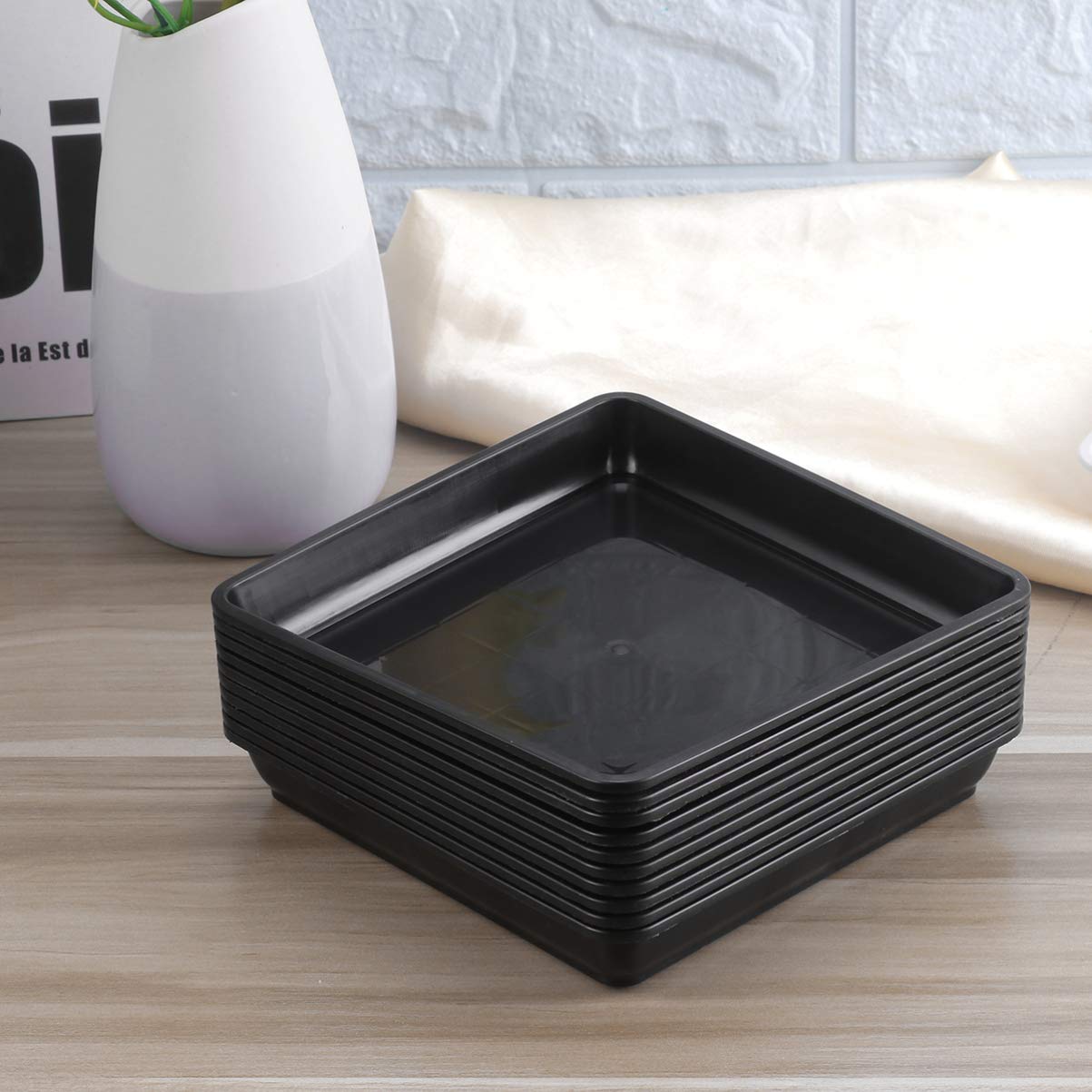DOITOOL 10pcs Square Plant Saucer Trays Plastic Plant Pot Saucer Flower Pot Trays for Indoor Outdoor Home Garden (18 * 18 * 13cm, Black) - Image 2