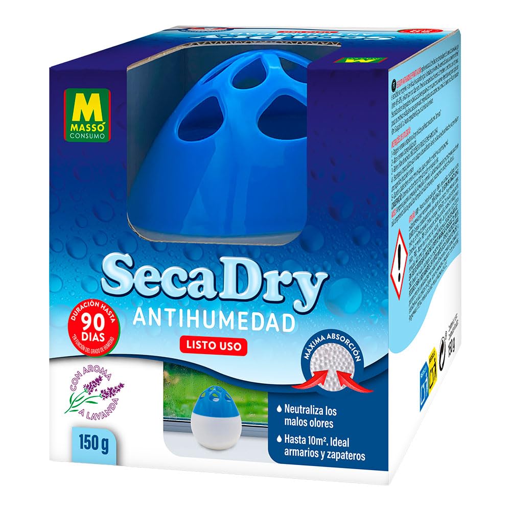 Mini Secadry 150g listo uso - Masso. Neutraliza los malos olores. Listo para usar. Antihumedad. Ideal para armarios y zapatos
