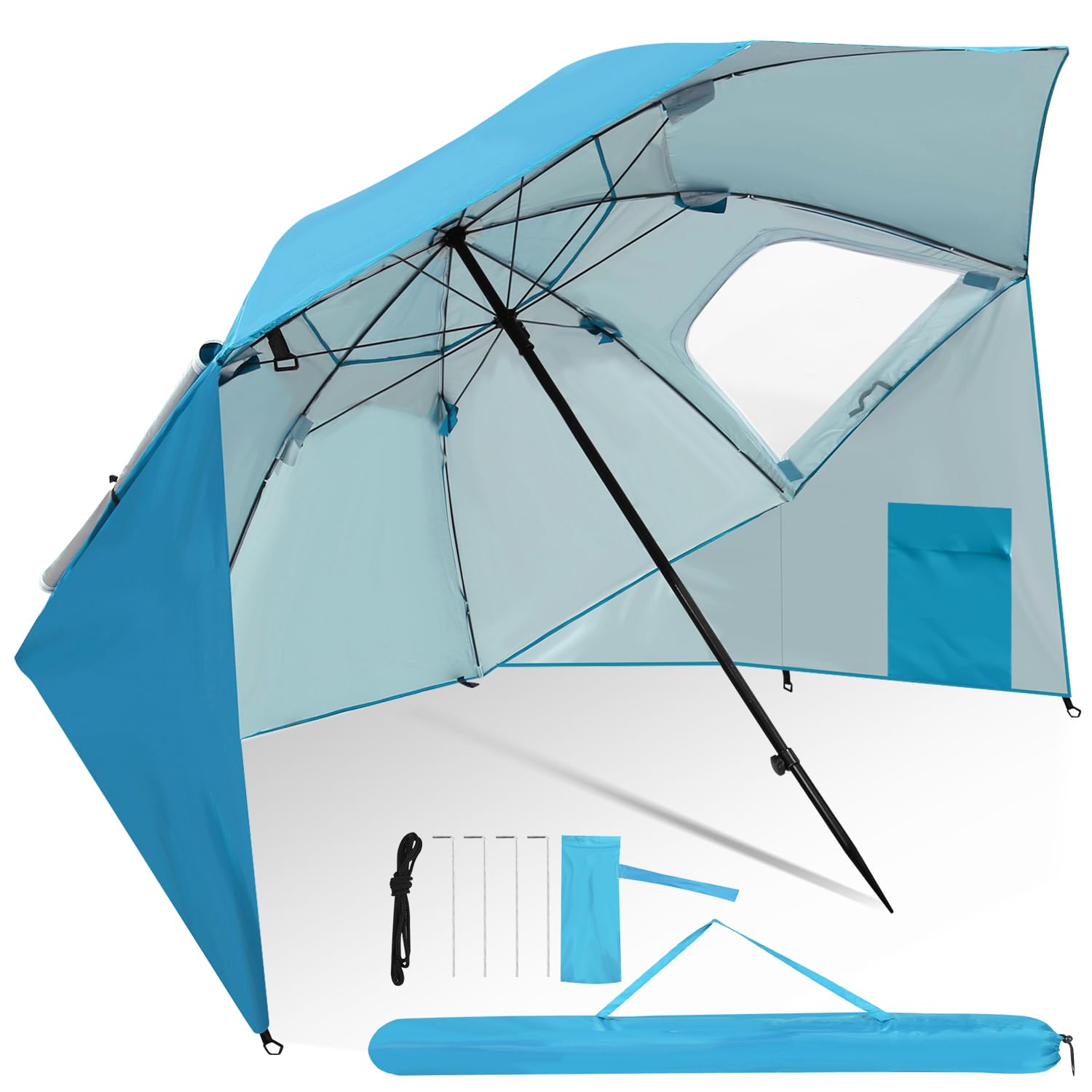 Herrselsam Parasol tente de plage | Parasol robuste 2 en 1 pour plage et jardin | Crème solaire imperméable anti-UV | Pliable multifonctionnel | Bleu ciel