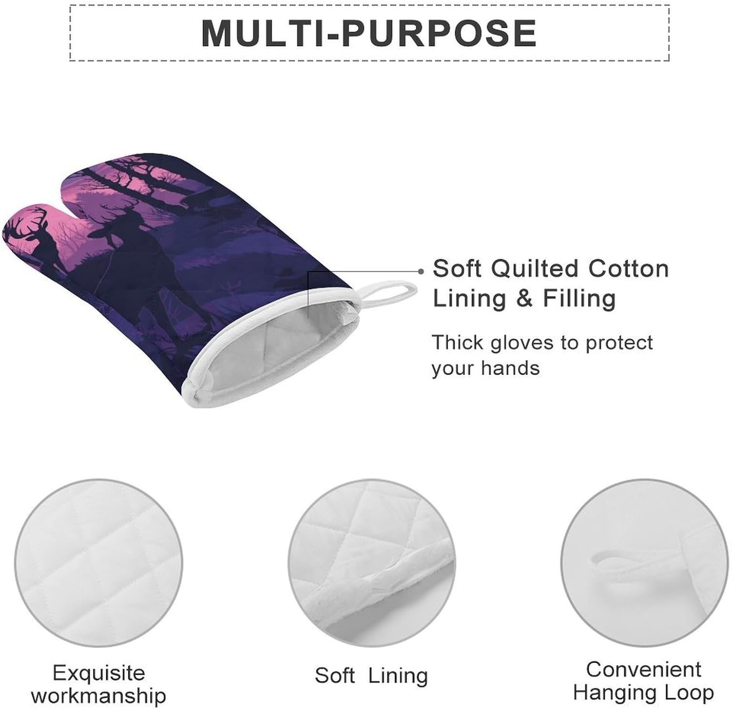 2 Pcs Oven Mitts Heat Resistant Kitchen Gloves Soft Safety Deer Silhouette Oven Glove for Microwave, Barbecue