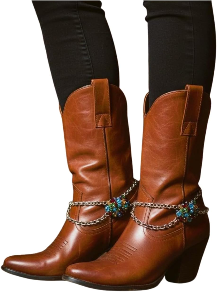 Women’s Silver Boot Chain Bracelets (Pair) – Clean Chain Look With Multicolor Bead Cluster Accent, Shoe Anklet Jewelry For Ankle Boots And Booties BC274