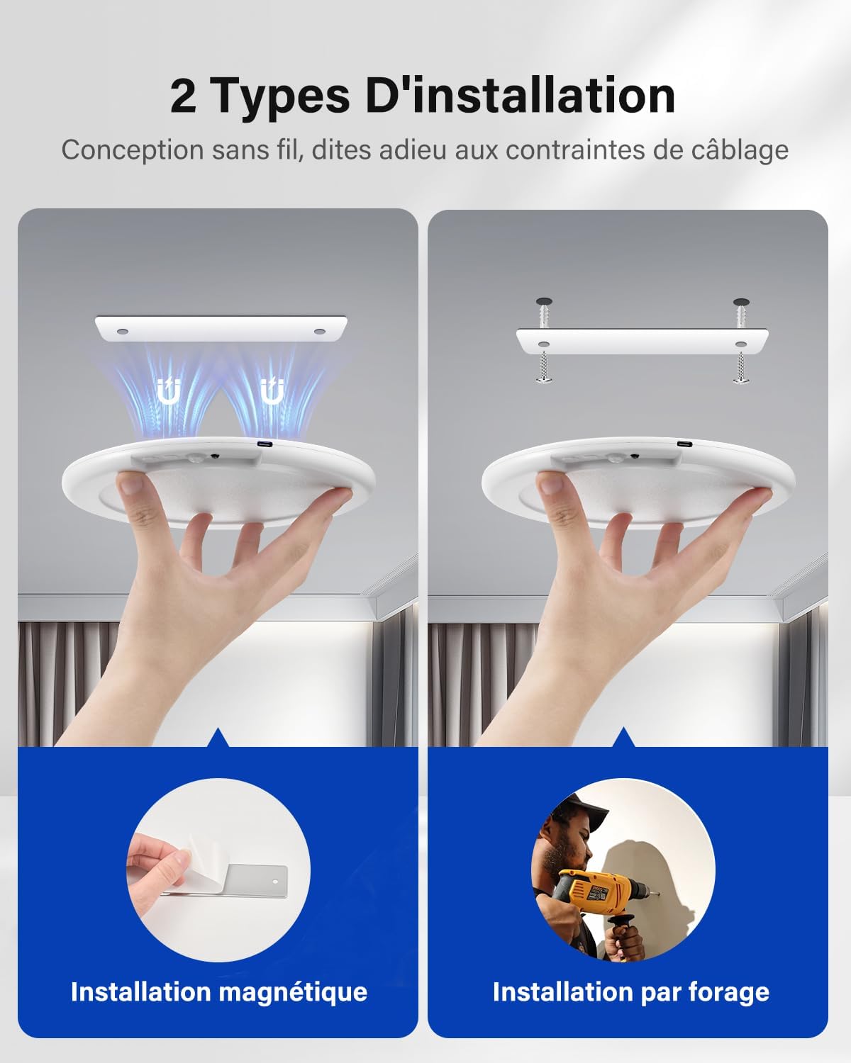 Magnetic and drilling installation methods for Leselux ceiling light