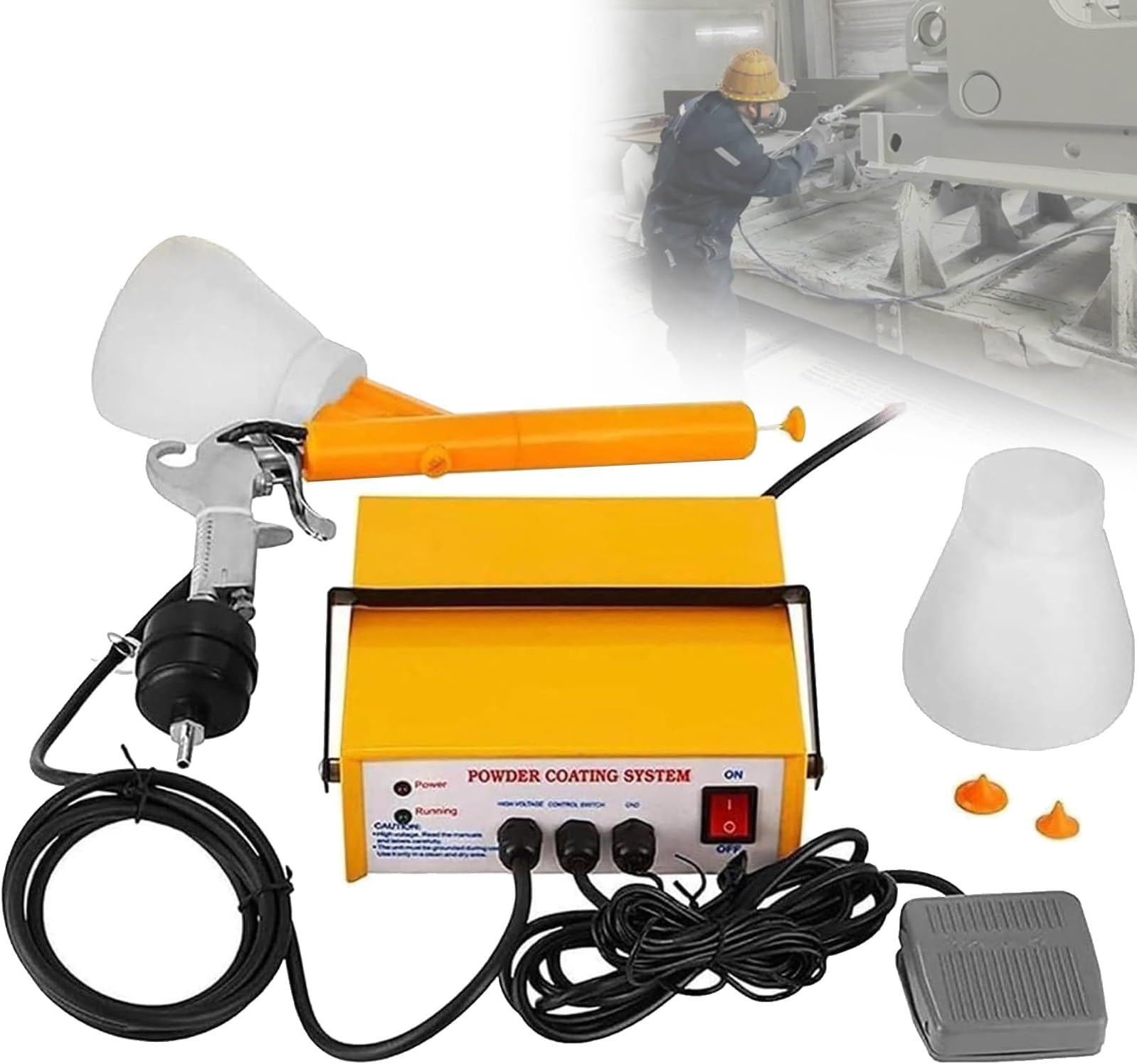 Electrostatic Powder Coating Machine,Paint Gun Powder Coating System Machine, Powder Coating Kit with Foot Switch, 5-Stage Adjustable for DIY Painting of Cars & Houses(Yellow)