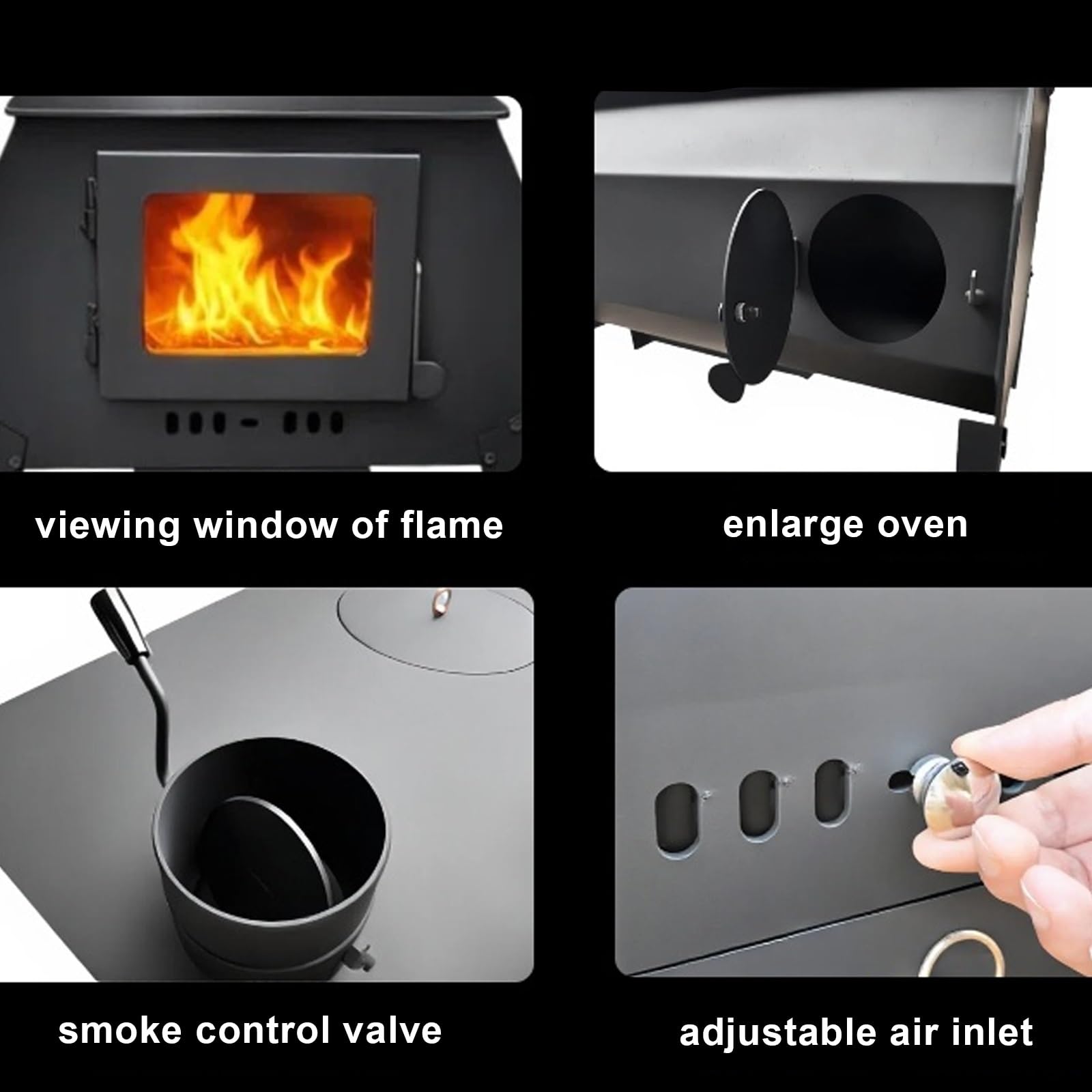 Finestra di Visualizzazione del Fuoco Stufe a Legna da Interno con Forno Combustione per Gassificazione Si Riscalda Rapidamente, Senza Fumo Stufa a Legna