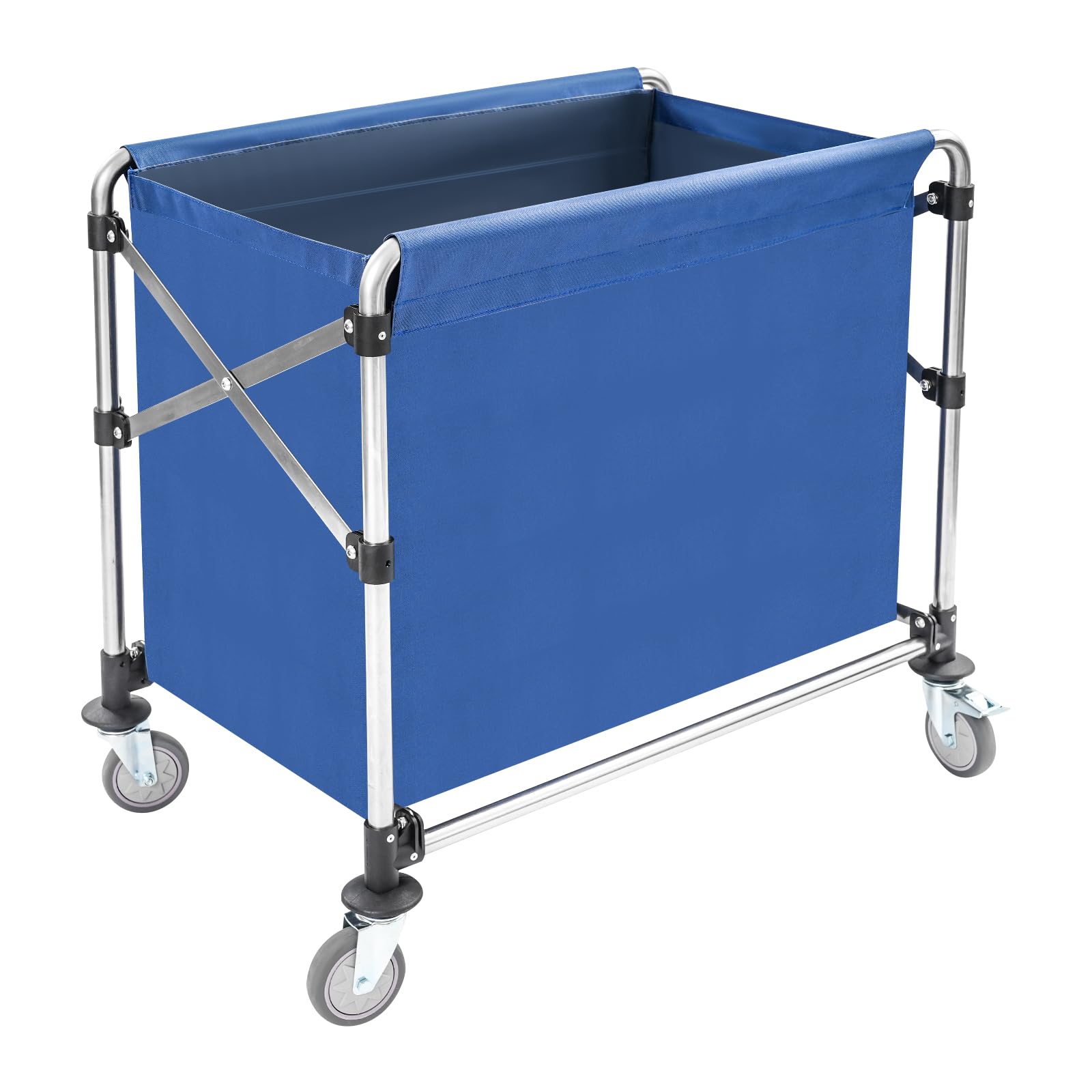 Carro de lavandería con ruedas, de acero inoxidable, carrito de lavandería comercial con bolsa de tela Oxford extraíble, carrito de lavandería plegable, capacidad de carga de 200 kg (azul, 87 x 85 x