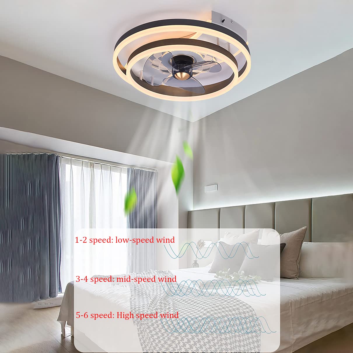FAXIOAWA Ventilatore da soffitto a LED con Luce silenziosa Ventilatore da soffitto con Telecomando velocità del Vento Regolabile a 6 velocità 3 Colori modificabili per Soggiorno Camera da Letto